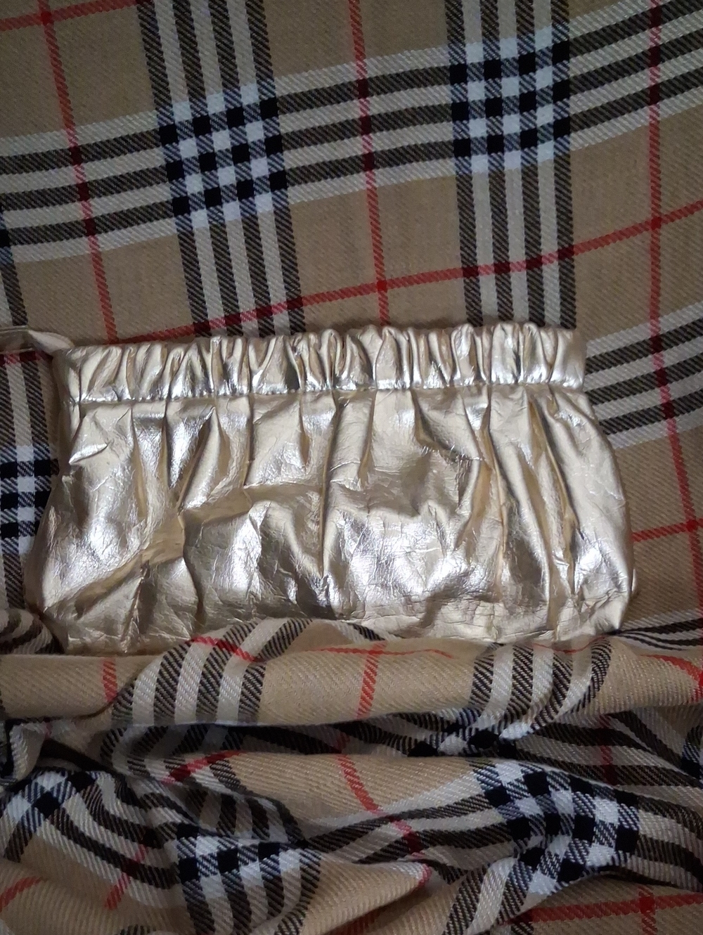 Dkny Metallic Silver Ruched Clutch Wristlet